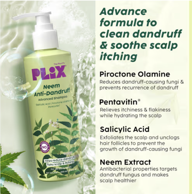 The Plant Fix Plix Neem Anti-Dandruff Advanced Shampoo | Piractone Olamine & Pentavitin Paraben & Sulphate Free | For Men & Women | 200ml Visit the PLIX - THE PLANT FIX Store