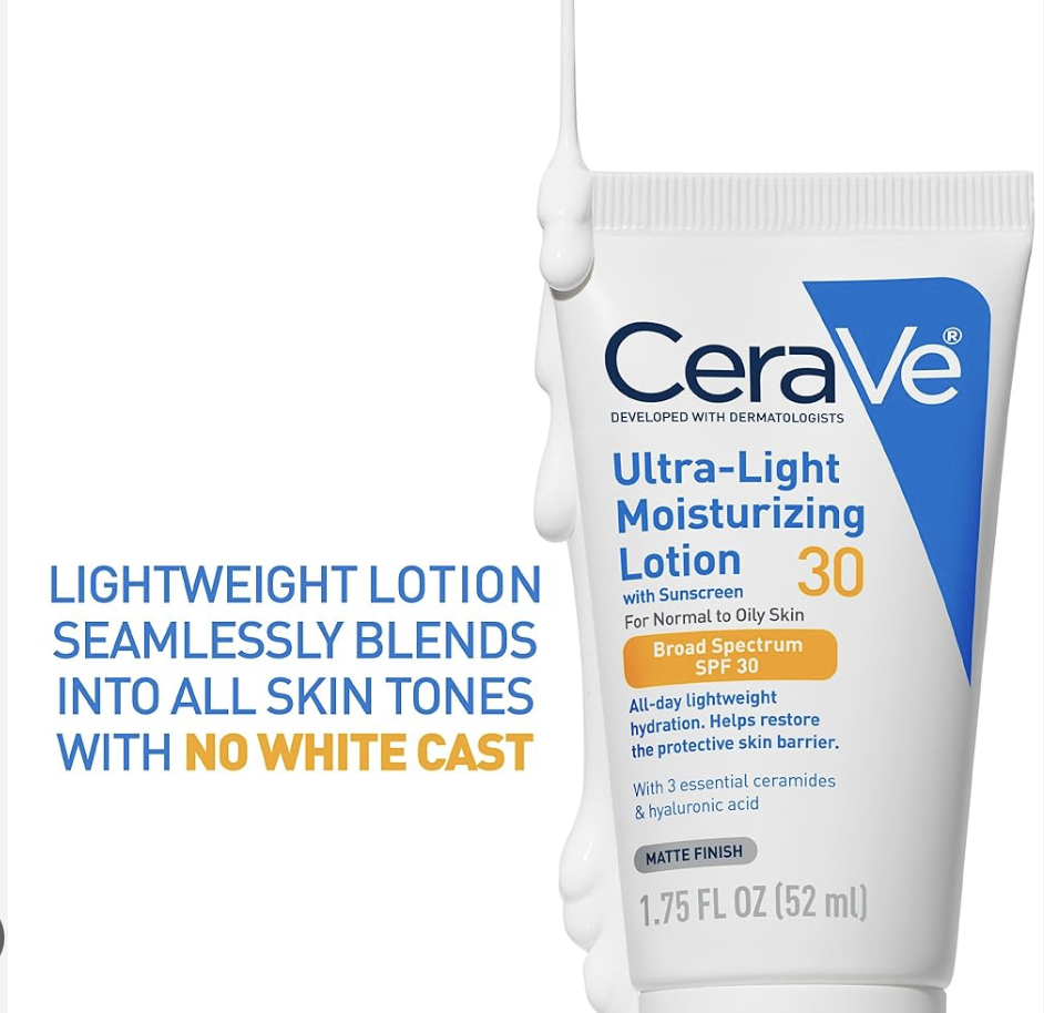 CeraVe Ultra-Light Moisturizing Lotion SPF 30 | Hydrating Sunscreen| Oil-Free Formula