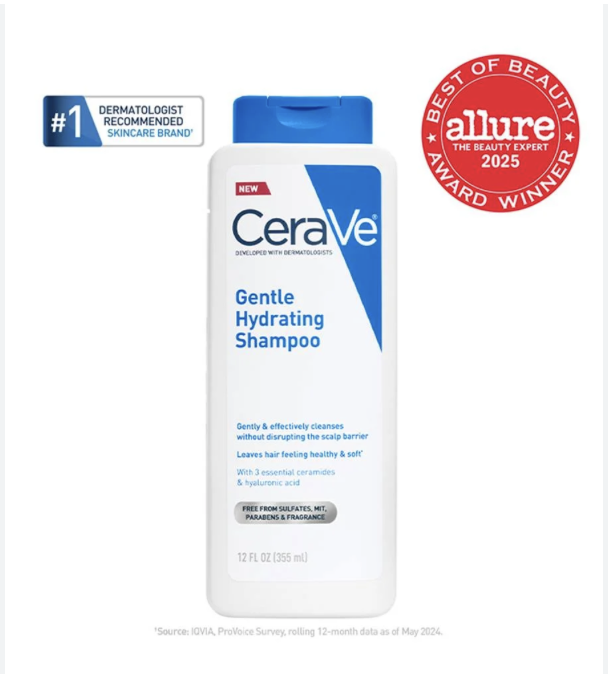 CeraVe Gentle Hydrating Shampoo for Men & Women, Gently Cleanses Hair & Scalp Without Stripping Away Moisture, Leaves Hair Feeling Healthy & Soft. Suitable for All Hair Types. 355mL