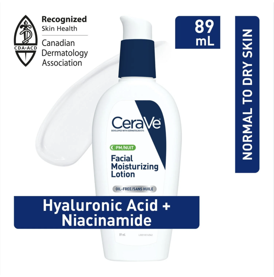CeraVe PM Facial Moisturizing Lotion, Nighttime Face Moisturizer with Ceramides and Niacinamide for Normal to Oily Skin, 89mL, CRV PM FACE LOTION