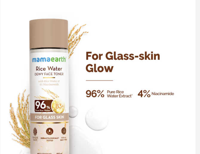 Mamaearth Rice Water Dewy Face Toner with 4% Niacinamide for Glass Skin and All Skin Types (150ml)