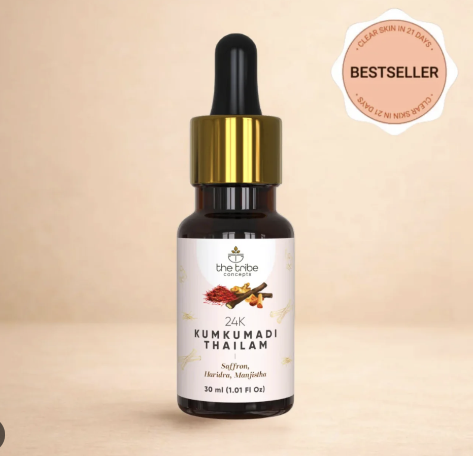 The Tribe Concepts 24k Kumkumadi Thailam, Skin Brightening, Oil, Toned Glow Enriched With Saffron & Sandalwood, 100% Chemical Free & Natural, 30ml