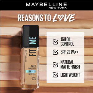 Maybelline New York Fit Me Matte+Poreless 16H Oil Control Foundation With SPF 22 PA++
