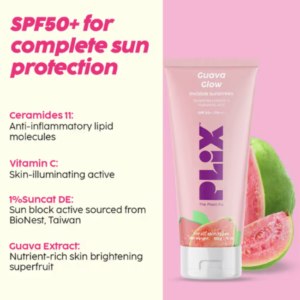 PLIX SPF 50+ Guava Glow Invisible Sunscreen Gel For UV A, UV B Protection with Ceramides and Vit C (50g)