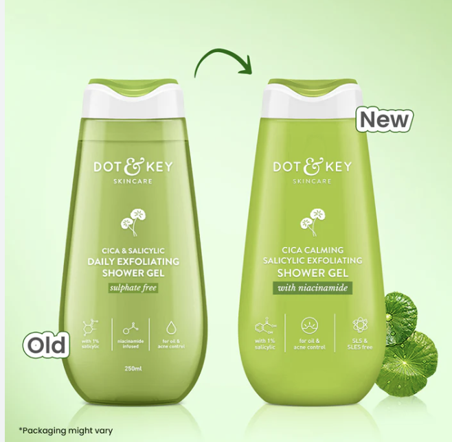 Dot & Key Cica & 1% Salicylic Daily Exfoliating Shower Gel | Niacinamide Infused | Body Wash for Oil & Acne Control | Reduces Body Acne & Smoothes Irritation | Clean, Acne Free Skin | 250ml