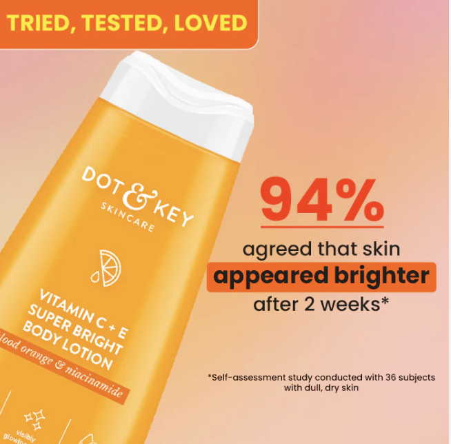 Dot & Key Vitamin C + E Super Bright Body Lotion for Deep Nourishing & Visibly Glowing Skin | Reduces Dark Spots & Tanning |With Triple Vitamin C & Niacinamide | For Women & Men | 250ml