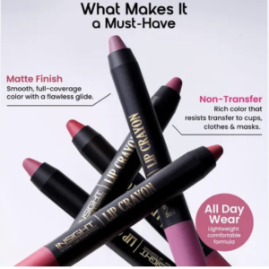 INSIGHT Long Lasting Lip Crayon – All-Day Comfort | Matte Finish | Waterproof | Non-Transfer | Non-Sticky | Enriched with Vitamin E & Kojic Acid | Sharpenable Tip | Full Coverage | Lightweigh