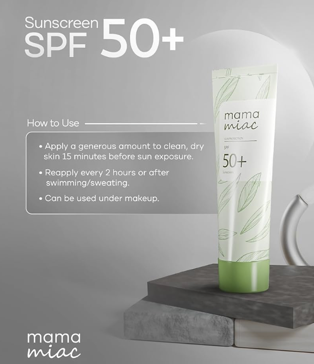 MAMAMIAC Green Tea Sunscreen SPF 50+ Broad Spectrum UVA/UVB - 50ml | No White Cast, Skin Tanning, Hyperpigmentation | For Oily, Combination, Acne Prone Skin