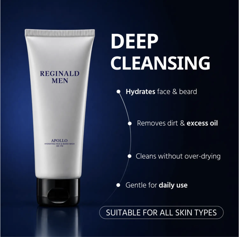 Reginald Men Apollo - Hydrating Face & Beard Wash | Deep Clean, Acne & Tan Control with 8 Actives Face Wash (100 g)
