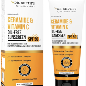 Dr. Sheth's Ceramide & Vitamin C Oil-Free Sunscreen SPF 50+ PA++++ | With 2% Vitamin C Complex, 1% Ceramide | In-Vivo Tested | For Healthy & Bright Skin | Lightweight & Non Greasy | For UVA/U