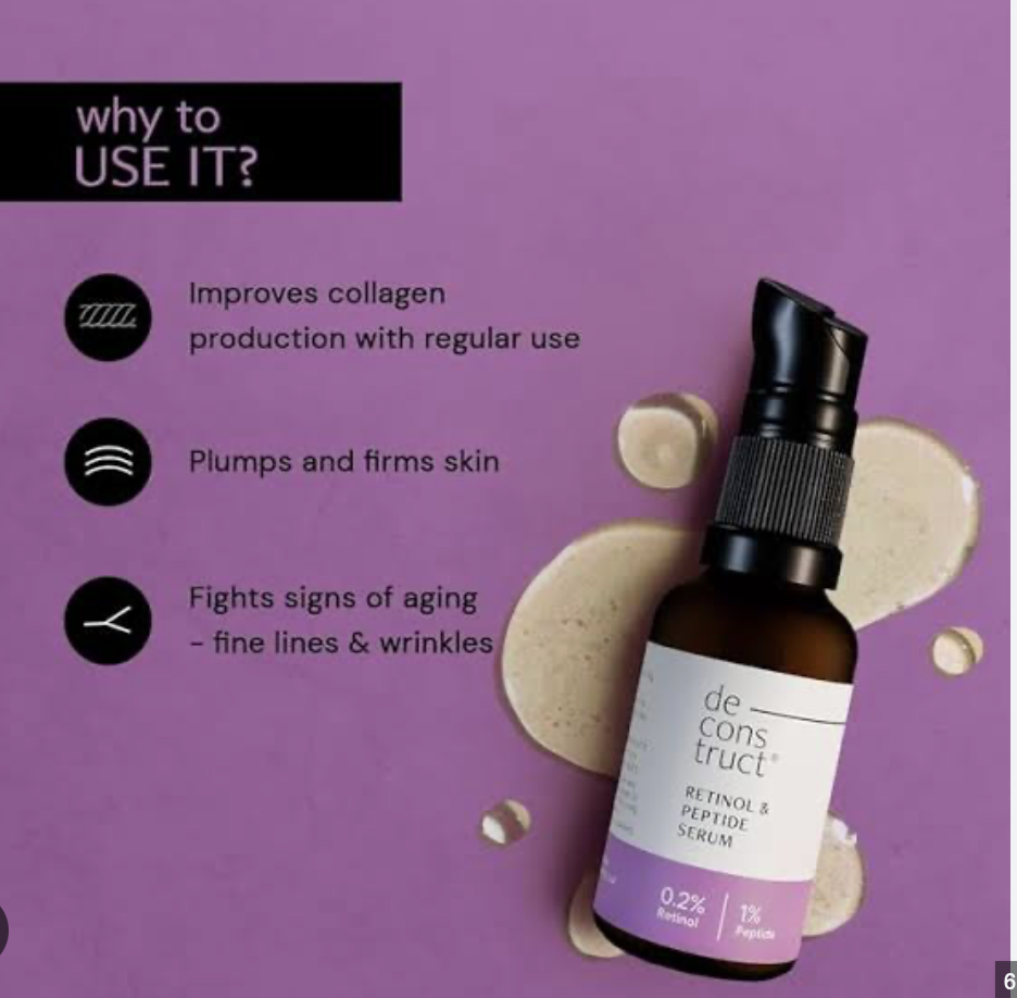 Deconstruct 0.2% Retinol Face Serum With 1% Peptide | Beginner Friendly | Anti Aging, Night Face Serum To Reduce Fine Lines & Wrinkles | For Men & Women | Beginner Friendly | 30 Ml