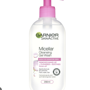 Garnier Micellar Gel Face Wash For Sensitive Skin 200ml Gentle Face Cleanser & Makeup Remover Recognised By The British Skin Foundation Rinse-Off Non-Drying & Fragrance Free Formula