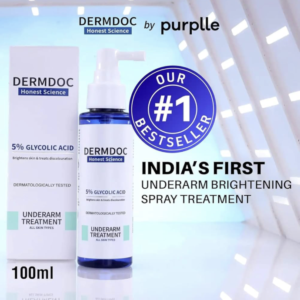 DERMDOC by Purplle 5% Glycolic Acid Underarm Brightening Spray Treatment (100 ml) | Exfoliating & Brightening | Multi-Purpose Spray for Hyperpigmentation.