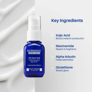 DERMDOC 2% Kojic Acid Face Serum | Dark Spots & Pigmentation Control | Brightening, Even-Tone Formula with Niacinamide + Alpha Arbutin + Glutathione | Night Repair & Spot Corrector Serum for