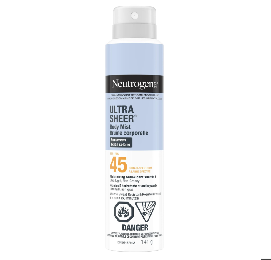 Neutrogena Ultra Sheer Body Mist Sunscreen Spray SPF 45 for UVA/UVB Broad Spectrum Sun Protection
