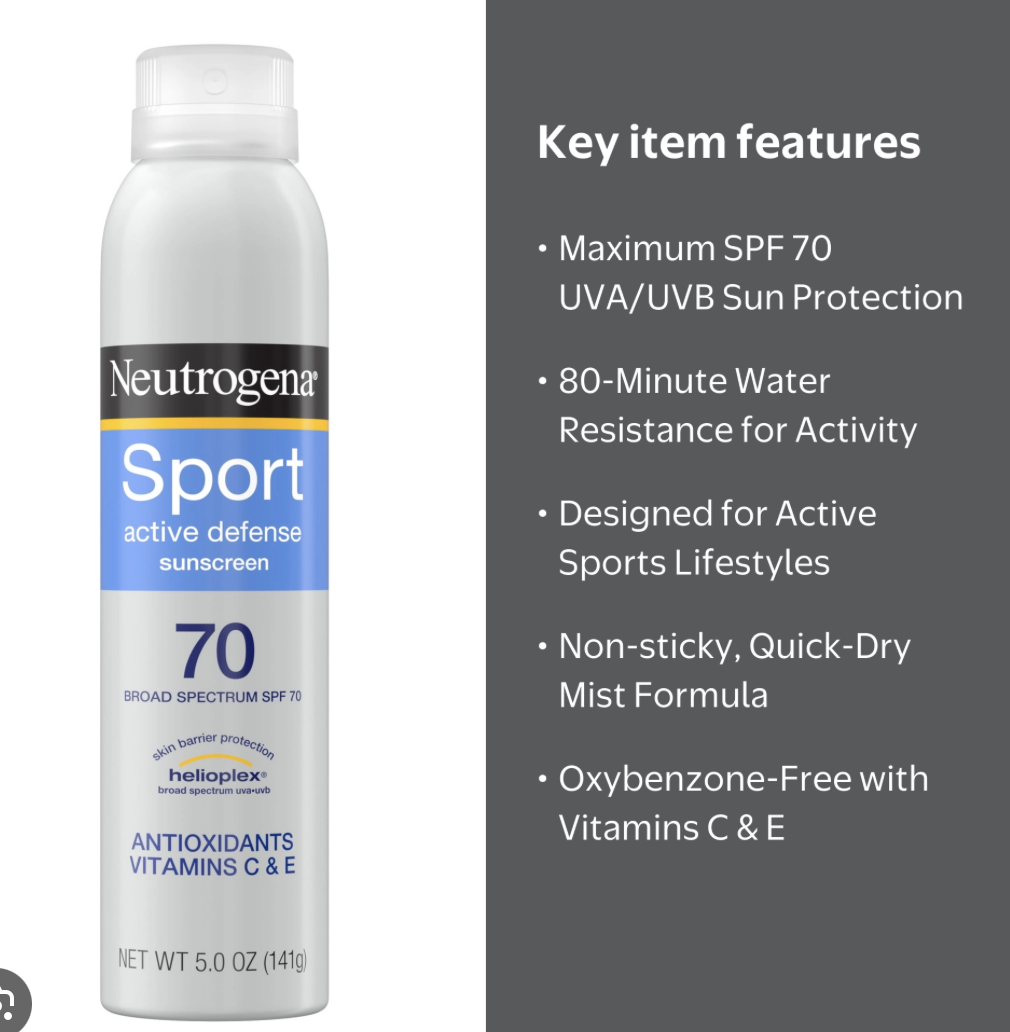 Neutrogena Sport Active Defense SPF 70 Sunscreen Spray