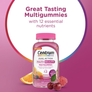 Centrum MultiGummies, Multi + Beauty, 100 Count | Beauty Dual Action Multivitamin, Specially Designed with Biotin for Healthy Hair, Skin and Nails, GLP-1 Support