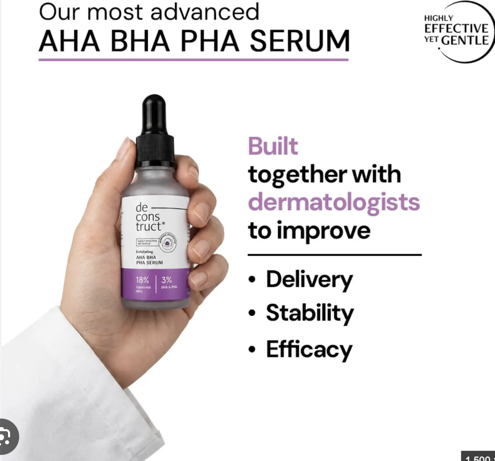 Deconstruct Exfoliating 18% AHA & 3% BHA PHA Serum for Face & Body with Liposomal Technology | Tan Removal, Clear & Glowing Skin for Weekend Exfoliation, Gentle Formula|Co-created with Dermat