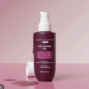 Bare Anatomy Curl Defining Gel | For Well Defined Shiny Curls | Curl Retention & 2X Frizz Protection For 48 Hours | Coconut Oil, Hyaluronic Acid & Castor Oil | Sulphate & Paraben Free | 140 m