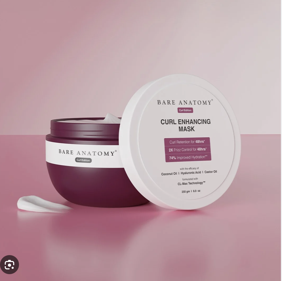 Bare Anatomy Curl Enhancing Hair Mask | Smoothens & Conditions Hair with Curl Retention & 2X Frizz Protection For 48 Hours | Coconut Oil, Hyaluronic Acid & Castor Oil | Sulphate & Paraben Fre