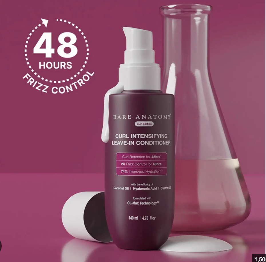 Bare Anatomy Curl-Boosting Cream Leave-In Conditioner | Get Curls with 2X Frizz Protection | Enriched with Coconut Oil, Hyaluronic Acid & Castor Oil | Get Smoother, Healthy & Glossy Hair | 14