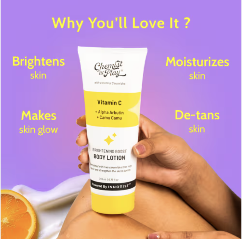 Chemist At Play Vitamin C Brightening Body Lotion- Ceramide & Alpha Arbutin Moisturizer For Dry Skin (236ml)