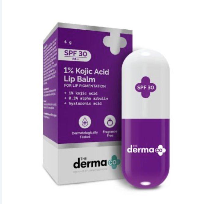 The Derma Co 1% Kojic Acid Lip Balm I With Alpha Arbutin & Hyaluronic Acid I SPF 30 PA++|Treats Pigmentation|Gives Moisturized Lips|Off White|Travel Friendly|For Dark & Pigmented Lips