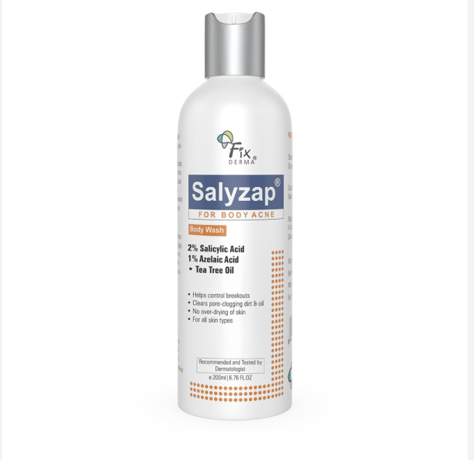 Fixderma Salyzap Body Wash For Acne, Non foaming body wash | Exfoliant| Acne on back, upper arms, buttocks and other affected body parts, | Non irritating | Pimples | Clean Pores | 200ml