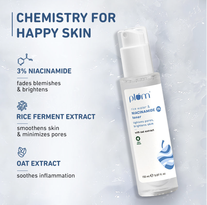 Plum 3% Niacinamide Toner With Rice Water, For Pores & Blemishes, Normal To Oily Skin Type