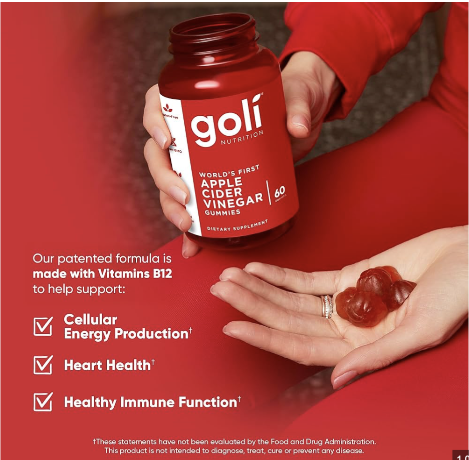 Goli Apple Cider Vinegar Gummies - Worlds First ACV Gummy with Vitamin B12, Beetroot & Pomegranate - Vegan, Non-GMO, Gluten-Free - 60 Count (Pack of 1)
