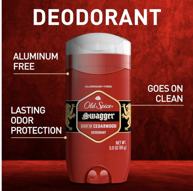 Old Spice Aluminum Free Deodorant for Men, 24/7 Odor Protection, 24/7 Freshness & Lasting Scent, Swagger with Cedarwood Scent
