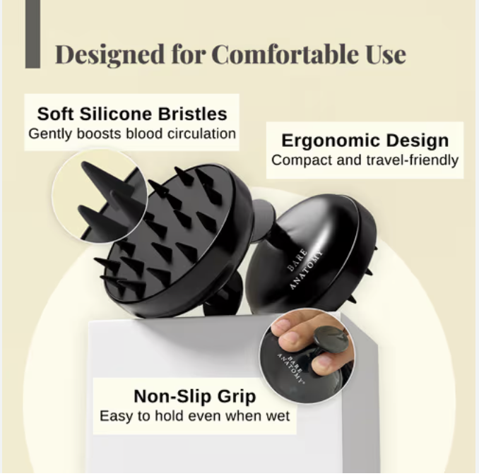 Bare Anatomy Hair Scalp Massager Brush for Men & Women | Soft Silicon Bristles for Scalp Exfoliation Treatment | Cleans Flake & Product Buildup | Stimulates Scalp Circulation | All Hair & Sca