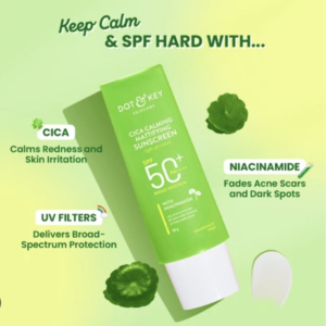 Dot & Key CICA Calming Mattifying Sunscreen SPF 50 PA++++ In-Vivo Tested | For Oily Acne Prone & Sensitive Skin | UVA/UVB Protection | No White Cast, Ultra Light, Fragrance Free & Quick Absor