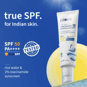 Plum 2% Niacinamide Sunscreen SPF 50 PA+++ With Rice Water - No White Cast, Brightens, Dermat-Tested 50 gm
