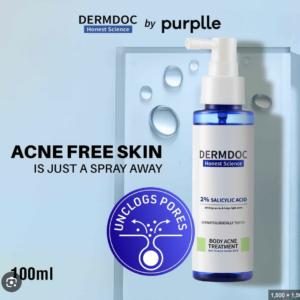 DermDoc 2% Salicylic Acid Body Acne Treatment 100ml – Pore Unclogging Exfoliating Serum for Oily & Acne-Prone Skin, Clears Body Acne, Reduces Blackheads & Breakouts, Dermatologically Tested S