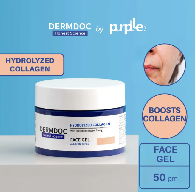 DERMDOC by Purplle Skin Tightening Face Gel with Hydrolyzed Collagen (50 gm) | collagen gel for face | skin collagen booster