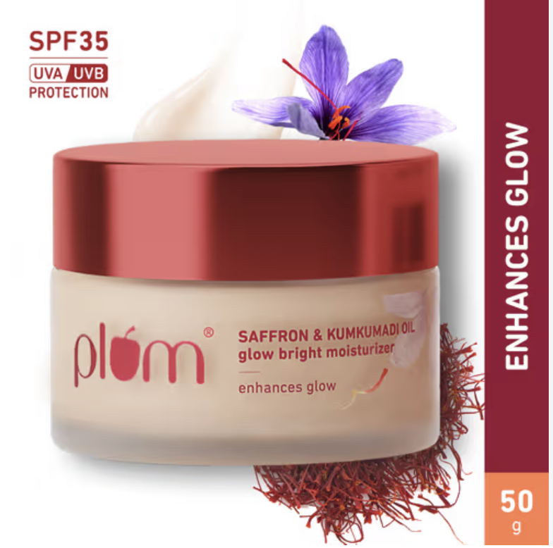 Plum Saffron & Kumkumadi Oil Glow Bright Moisturizer For Dull Skin With SPF 35 UVA & UVB Protection