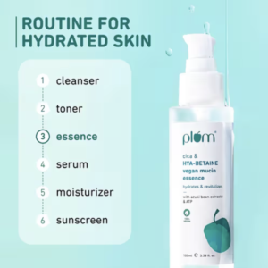 Plum Vegan Mucin Essence with Cica & Hya-Betaine for Soothing, Multi-Layer 72-Hr Hydration (100ml)