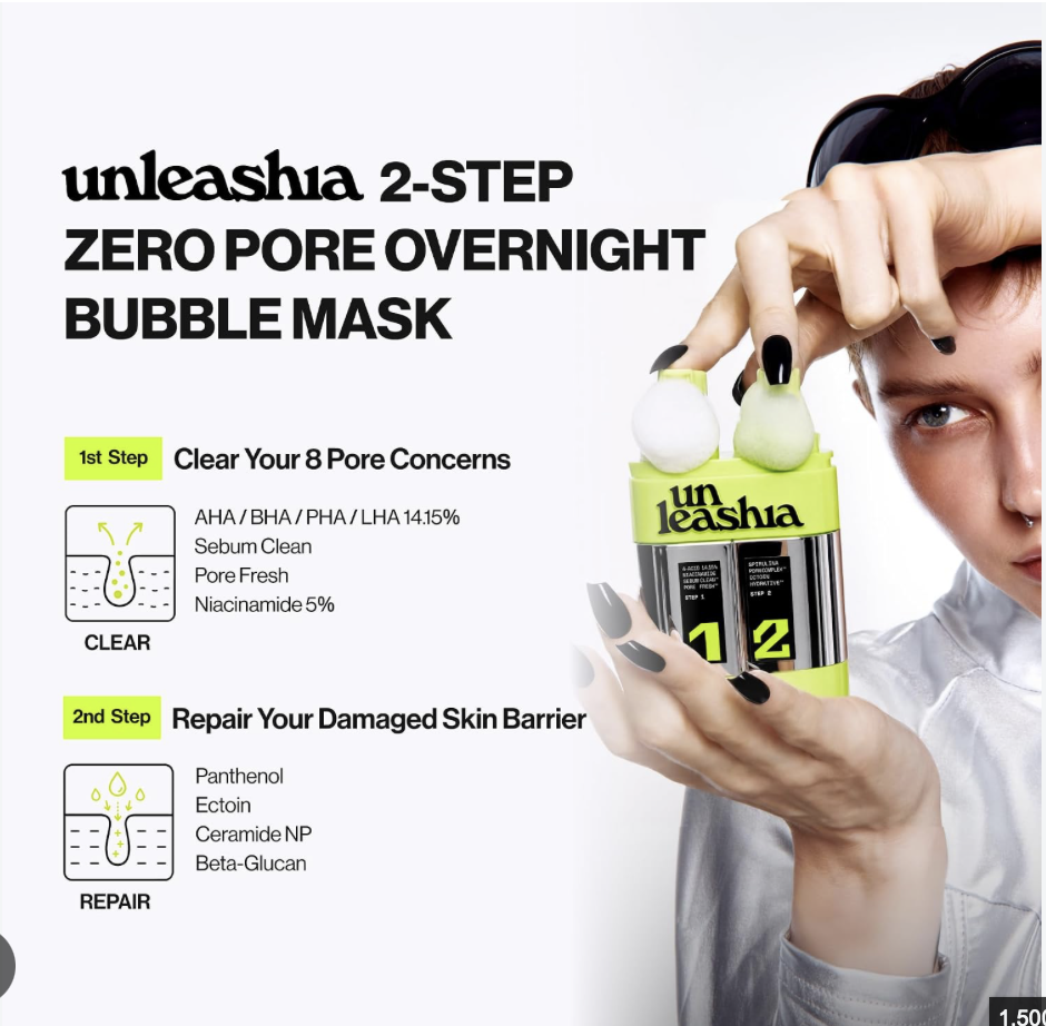 Unleashia Two Step Zero Pore Overnight Bubble Mask