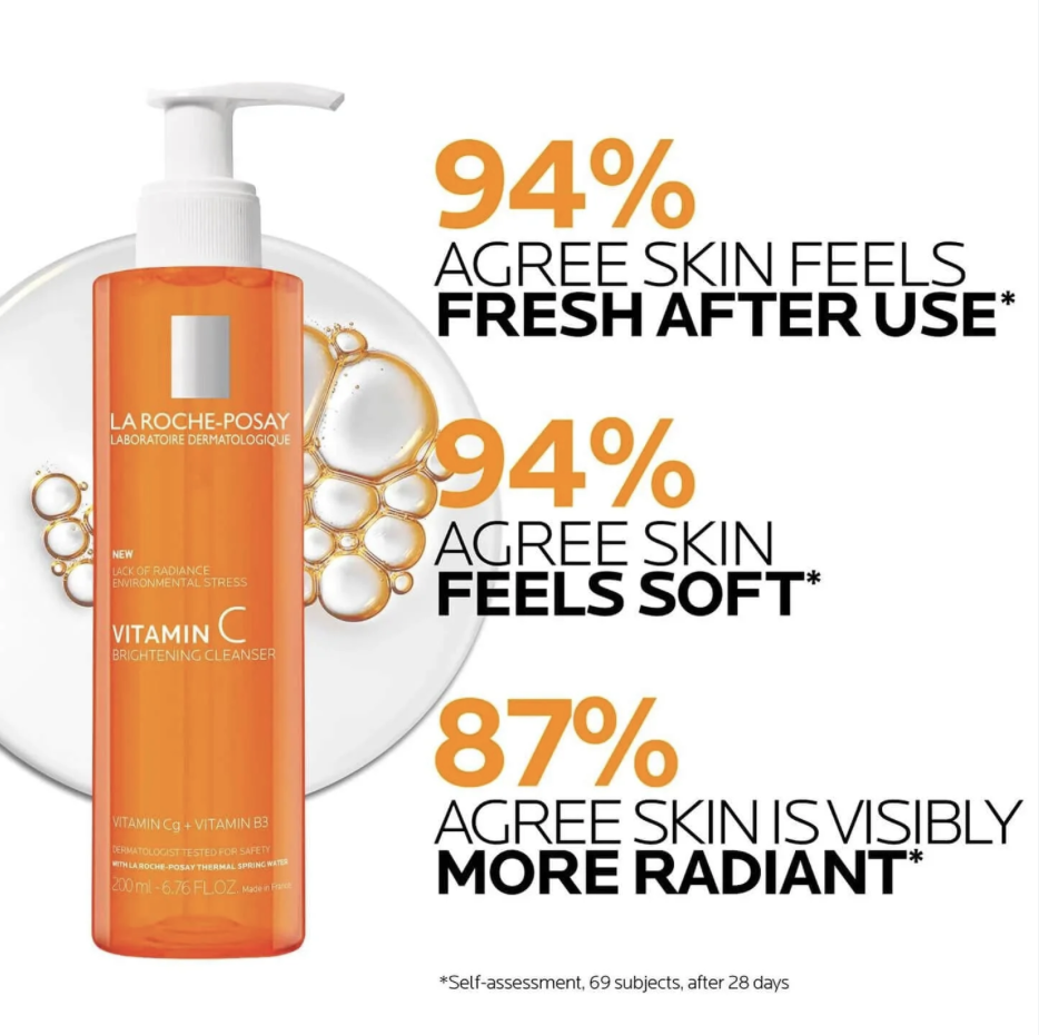 La Roche-Posay Vitamin C Brightening Face Wash, Gentle Foaming Facial Cleanser with Vitamin Cg and Vitamin B3 to Brighten and Even Skin Tone, Vitamin C Face Wash that Cleanses Dirt & Makeup,