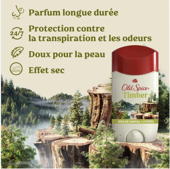 Old Spice Men's Antiperspirant & Deodorant Timber with Sandalwood, 24/7 Sweat Protection