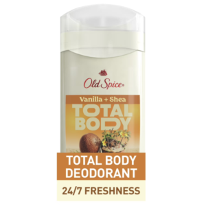 Old Spice Whole Body Deodorant for Men, Aluminum Free Vanilla + Shea Butter, 24/7 Total Body Freshness // Dermatologist Tested Full Body Deodorant, Anti-chafe Stick