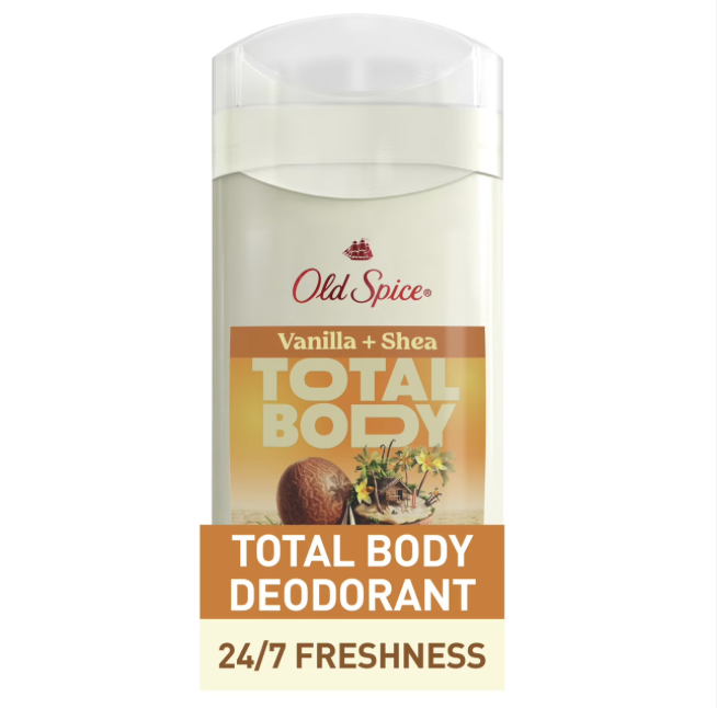 Old Spice Whole Body Deodorant for Men, Aluminum Free Vanilla + Shea Butter, 24/7 Total Body Freshness // Dermatologist Tested Full Body Deodorant, Anti-chafe Stick