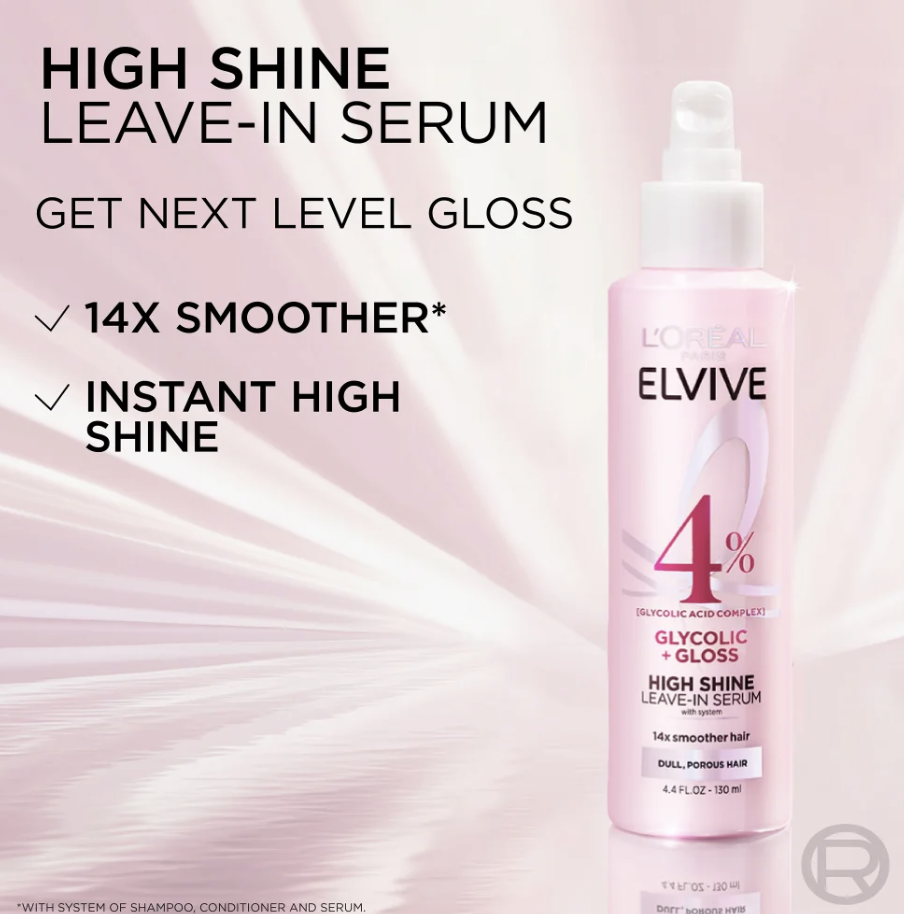 Loreal Paris Elvive Glycolic Gloss High Shine Leave-in Serum 4.4 fl. oz.(130ml)