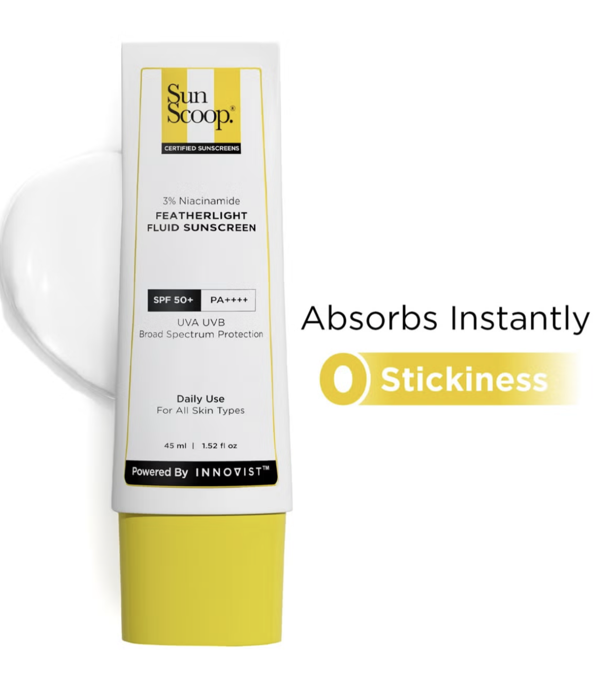 SunScoop 3% Niacinamide Featherlight Fluid Sunscreen SPF 50+ PA++++, 45 ml