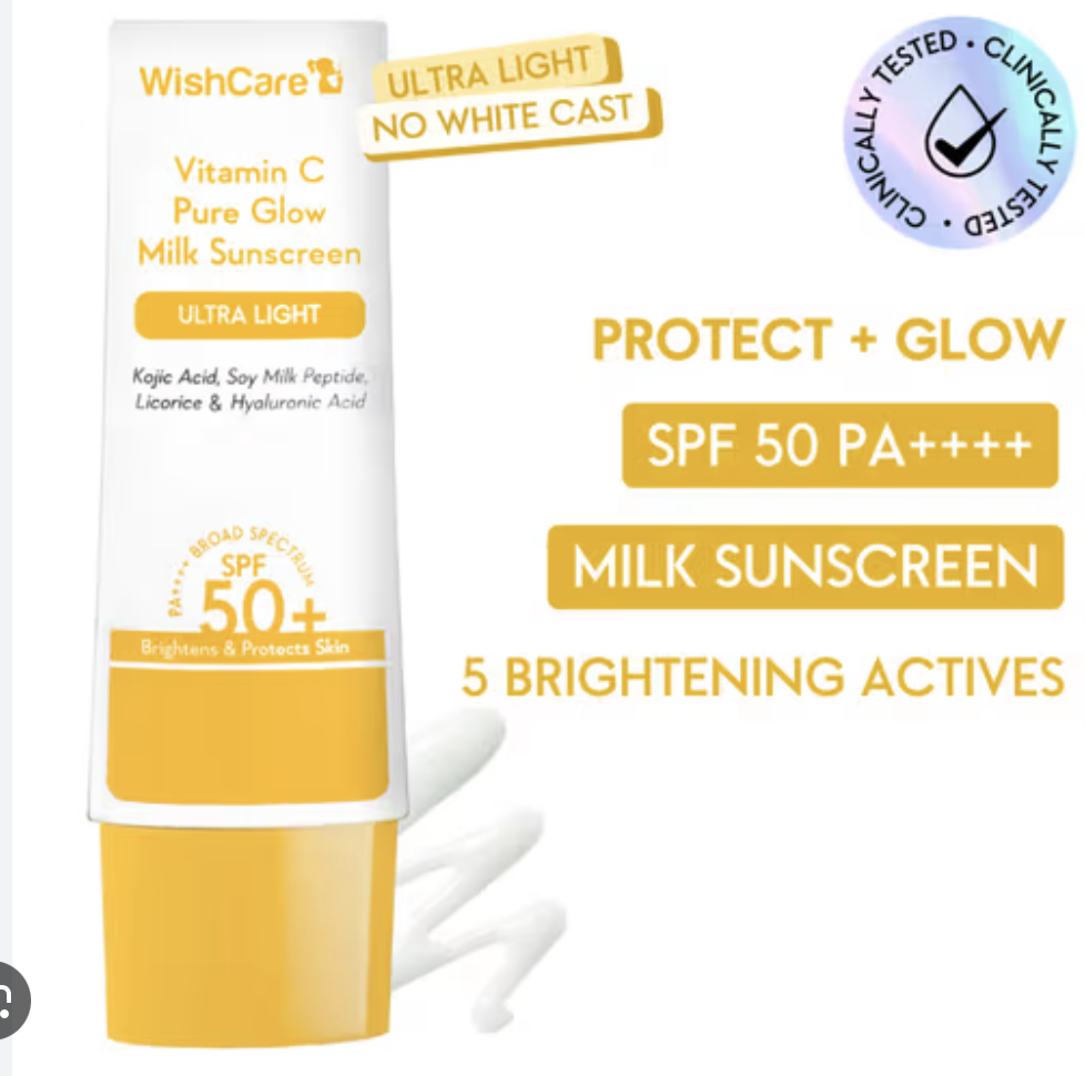 Wishcare Vitamin C Sunscreen SPF 50 PA++++ | Pure Glow Milk | Oil Free | No White Cast | 50g