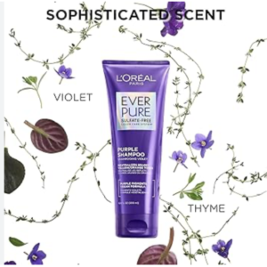 Loreal Paris Sulfate Free Brass Toning Purple Shampoo for Blonde, Bleached, Silver, or Brown Highlighted Hair, EverPure