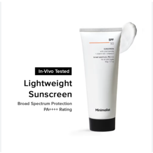 Minimalist Sunscreen SPF 50 PA++++ | Clinically Tested in US (In-Vivo) | Lightweight with Multi-Vitamins | No White Cast | Broad Spectrum | For Women & Men | 100g