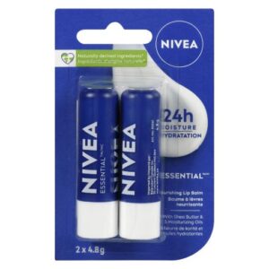NIVEA Lip Care Essential, (2 X 4.8g) | Made with Jojoba Oil & Shea Butter, 24H Hydration, Transparent