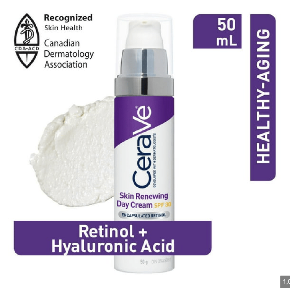 CeraVe Skin Renewing Day Cream SPF 30 - Anti-aging Daily Moisturizing Cream with Encapsulated Retinol, Ceramides & Hyaluronic Acid, Fragrance Free